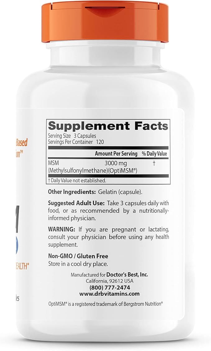 Doctors BEST MSM, Supports Hair, Skin, Nails, & Joints, Non-GMO, Gluten Free, 3000 mg Per Serving, 360 Capsules