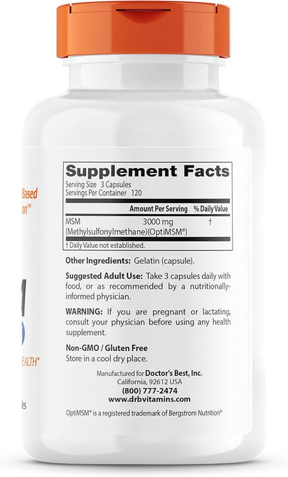 Doctors BEST MSM, Supports Hair, Skin, Nails, & Joints, Non-GMO, Gluten Free, 3000 mg Per Serving, 360 Capsules