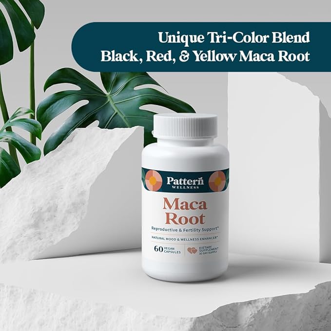 Pattern Wellness Maca Root for Men & Women - 10,000mg - Natural Mood & Wellness Enhancer - Unique Optimum Blend for Fertility, Reproductive & Whole Body Health - 60 Vegan Capsules
