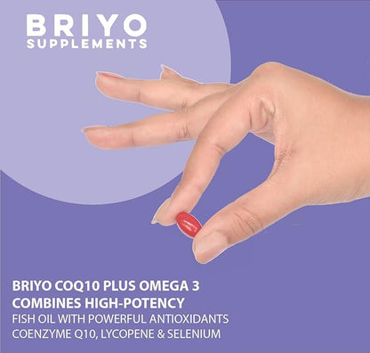 Briyo Highly absorbable CoQ10 100 mg Plus Omega-3 with Natural Form of Lycopene and Selenium, Heart Health Supplement (90 softgels)