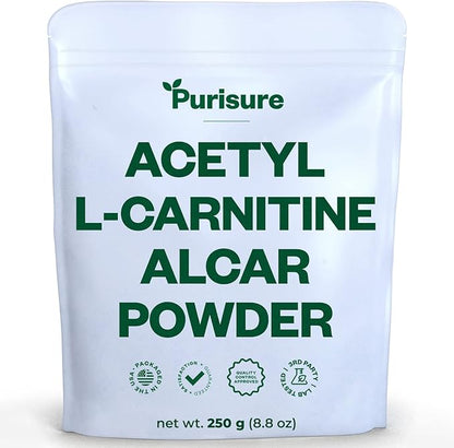 Acetyl L-Carnitine Powder, 250g, ALCAR Powder, Amino Acid Supplement, Acetyl L-Carnitine Supplement for Better Cognitive Performance and Muscular Endurance, Gluten Free, Non-GMO, 500 Servings
