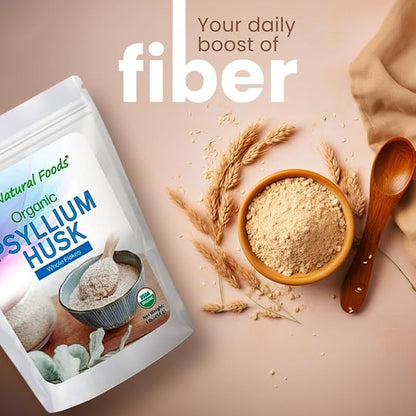 Z Natural Foods Organic Whole Psyllium Husk Flakes, a Natural Fiber Supplement, Mix It Into Smoothies, Juice, Non-GMO, Vegan, Gluten-Free, Kosher, 1 lb.