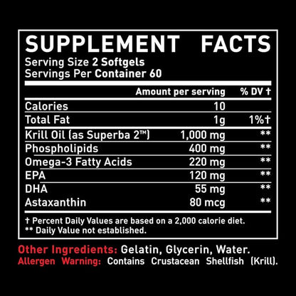 Antarctic Krill Oil 1000mg (120 Softgels) Omega 3 Krill Oil Supplement with EPA, DHA & Astaxanthin - Omega 3 Fish Oil for Joint, Brain, and, Heart Support for Men and Women