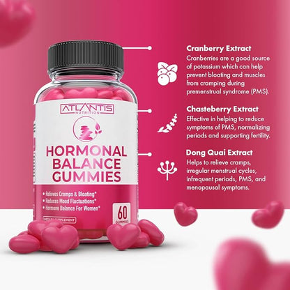 Atlantis Nutrition Hormonal Balance PMS Relief 60 Gummies + Sugar Free Keto Apple Cider Vinegar 60 Gummies
