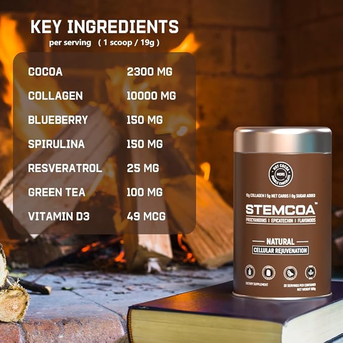 NCR1 - Natural Cellular Renewal & Rejuvenation, Double Chocolate Flavor, Hydrolyzed Bovine Collagen Powder with Cocoa & Resveratrol, Non-GMO, Gluten Free & Keto Diets