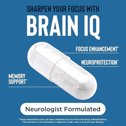 BrainIQ Nootropic Brain Supplements for Memory and Focus | Memory Supplement for Brain Health | Cognitive Supplement & Memory Pill with Lion's Mane, L-threonine & Coffee Extract - 60 Count (Pack of 2)