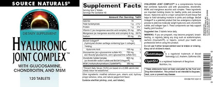 Source Naturals Hyaluronic Joint Complex with Glucosamine, Chondroitin & MSM Extra Strength - 120 Tablets