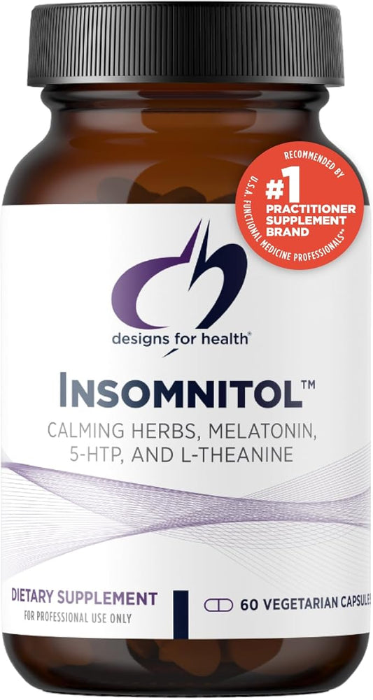 Designs for Health Insomnitol Capsules - Sleep Aid for Adults with Melatonin, L‑Theanine + 5-HTP - Calming Herbs Valerian, Lemon Balm + Passionflower - Vegan + Non-GMO Sleep Supplement (60 Capsules)