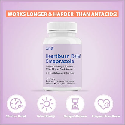 Curist Omeprazole 20mg Tablets - 42 Count Delayed-Release Tablets - Acid Reflux Medicine for Heartburn Relief