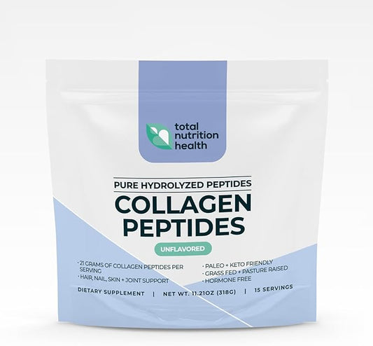 Collagen Peptides Powder – 11oz Unflavored – Pure Grass Fed Collagen Protein with Vitamin C, B3, B6, B12, Biotin for Hair, Nails, Skin and Joint Support – Non-GMO, Sugar-Free