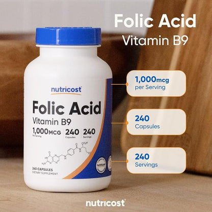 Nutricost Folic Acid (Vitamin B9) 1000 mcg, 240 Capsules