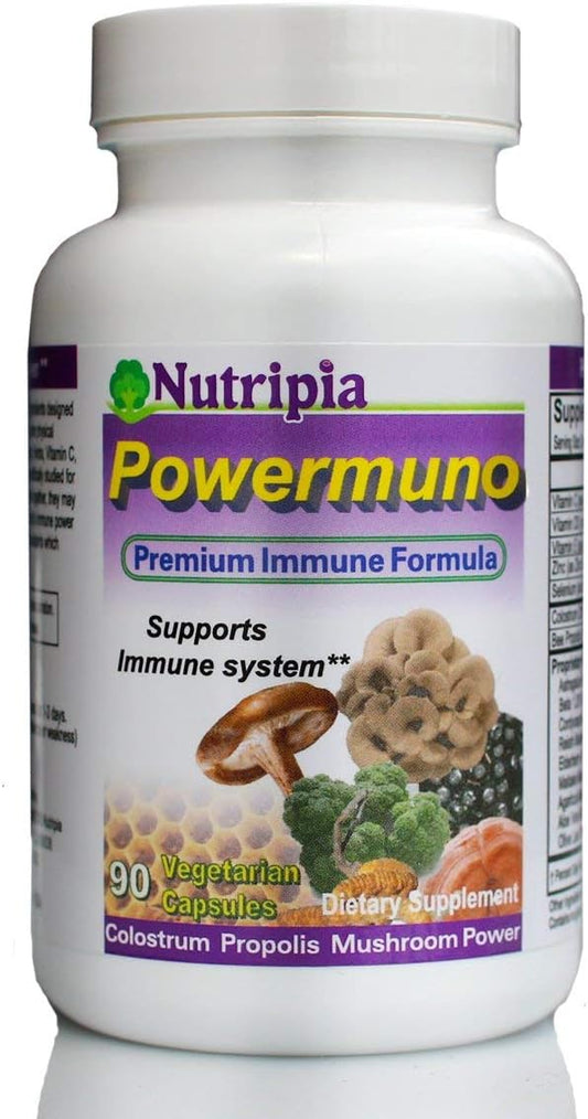 Powermuno Premium Immune Booster, Support 150 Vegi Caps - Elderberry, Propolis, Beta Glucan, Colostrum, Astragalus, Reishi, Cordyceps, Maitake, Agaricus Mushroom, Olive Leaf, Vitamin C, D, Zinc