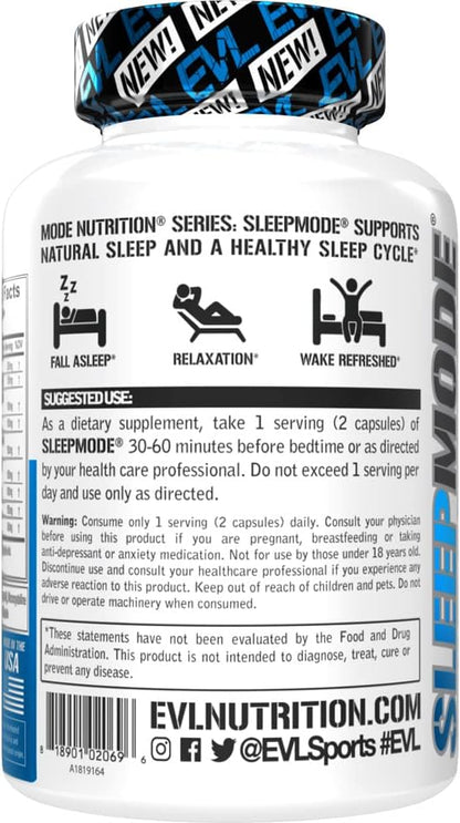 Evlution Nutrition Herbal Complex Sleep Supplements for Adults Gentle Sleep Support Adult Melatonin Pills with Valerian L-Tryptophan Lemon Balm and More - Restful Calm Capsules - 30 Servings