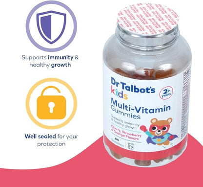 Dr. Talbot's Kids Multi-Vitamin Gummies - Vitamin A, C, B-12, Zinc Immunity and Growth Support for Children - 60 Gummies - 2+ Years - Strawberry, Cherry, and Orange Flavors