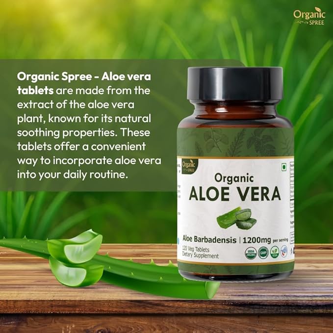 Aloe Vera 120 Tablets | Aloe Barbadensis (Aloe Vera) | USDA Organic Certified | Organic and Natural 120tab - Pack of 2