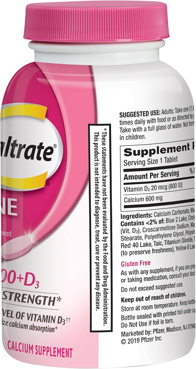 Caltrate 600 Plus D3 Calcium and Vitamin D Supplement Tablets, Bone Health Supplements for Adults - 200 Count