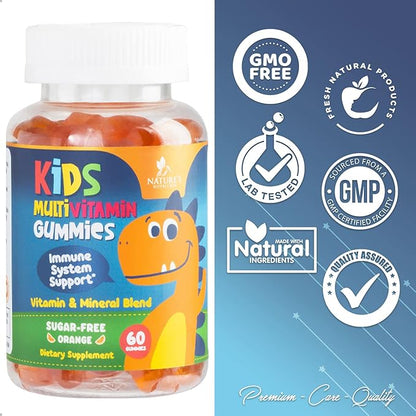 Multivitamin for Kids Gummies - Daily Kids Vitamins with Vitamin D3, C, B12, B6, A & Zinc for Immune Support, Chewable Multivitamin Gummy for Toddlers & Children, Orange Flavor, Non-GMO - 60 Gummies