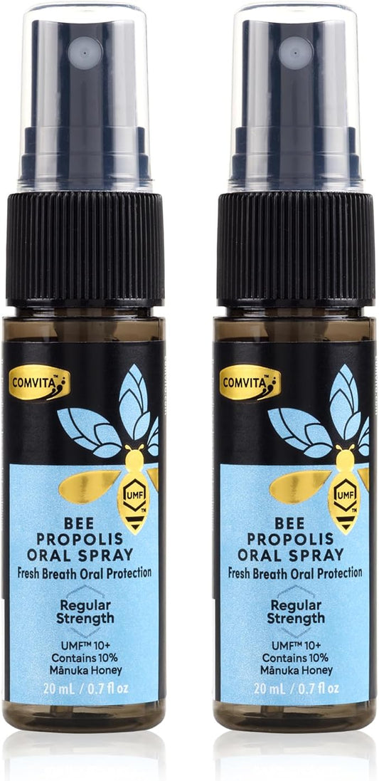 Comvita Bee Propolis Throat Spray - Natural Immune Support, Soothing Mint Flavor with New Zealand UMF 10+ Manuka Honey, Antioxidant, Dietary Supplement - 0.7 fl oz, Pack of 2