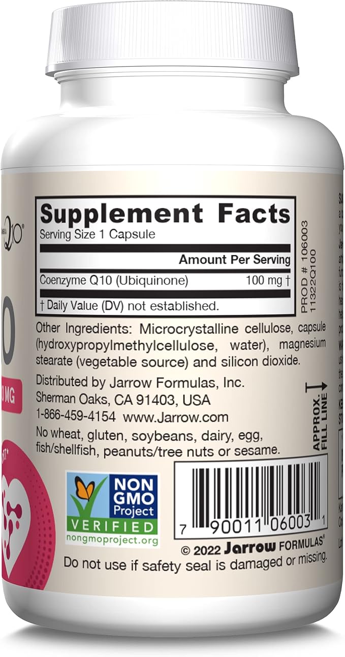 Jarrow Formulas Co-Q10, 100 mg, Antioxidant Support for Mitochondrial Health, Cellular Energy Production and Healthy Cardiovascular Function, 60 Veggie Capsules, 60 Day Supply