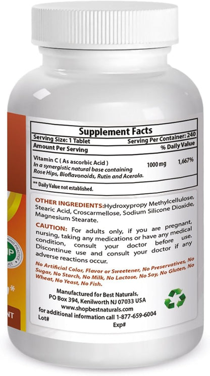 Best Naturals Vitamin C 1000 mg Tablets with Rose HIPS, Berry 240 Count (Pack of 1)