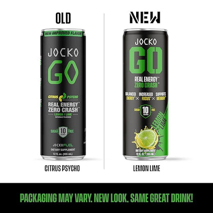 Jocko GO Energy Drink - KETO, Vitamin B12, Vitamin B6, Electrolytes, L Theanine, Magnesium- Energy Boost, Sugar Free Nootropic Monk Fruit Blend - 12 Pack (Lemon Lime)