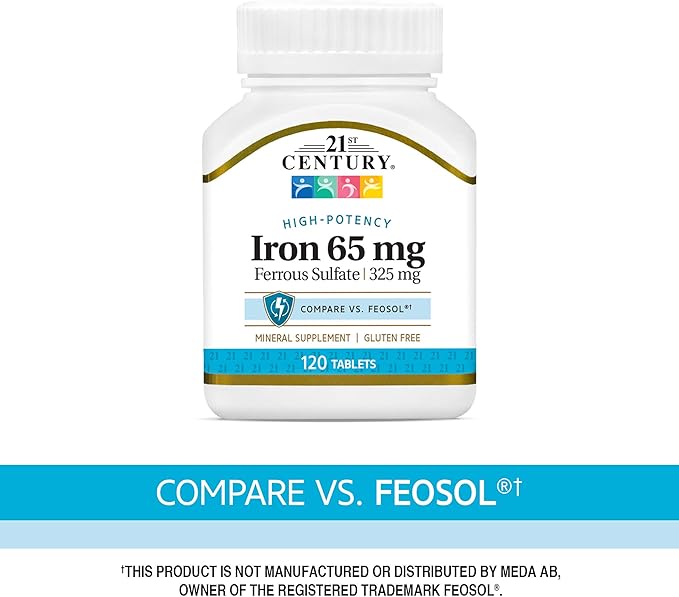 21st Century Iron 65 mg Ferrous Sulfate 325 mg Tablets, 120 Count