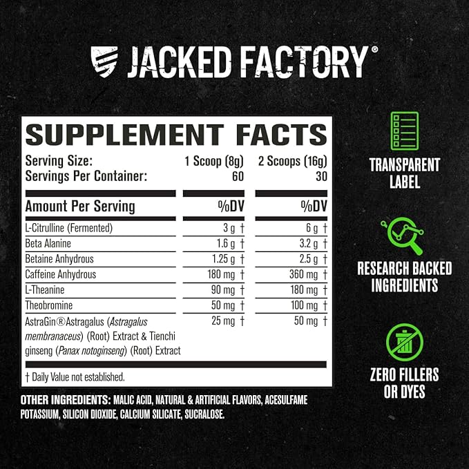 Jacked Factory NITROSURGE Pre Workout Supplement - Endless Energy, Instant Strength Gains, Clear Focus, Intense Pumps - Nitric Oxide Booster & Preworkout Energy Powder - 60 Servings, Arctic White