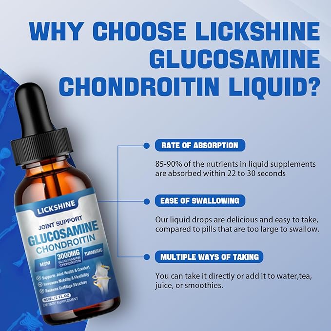 2 Pack Glucosamine Chondroitin MSM Liquid Drops - Extra Strength Joint Support Supplement for Adults with Quercetin Boswelia, Bromelain, Hyaluronic Acid, Antioxidant Immune Support (4 Fl oz)