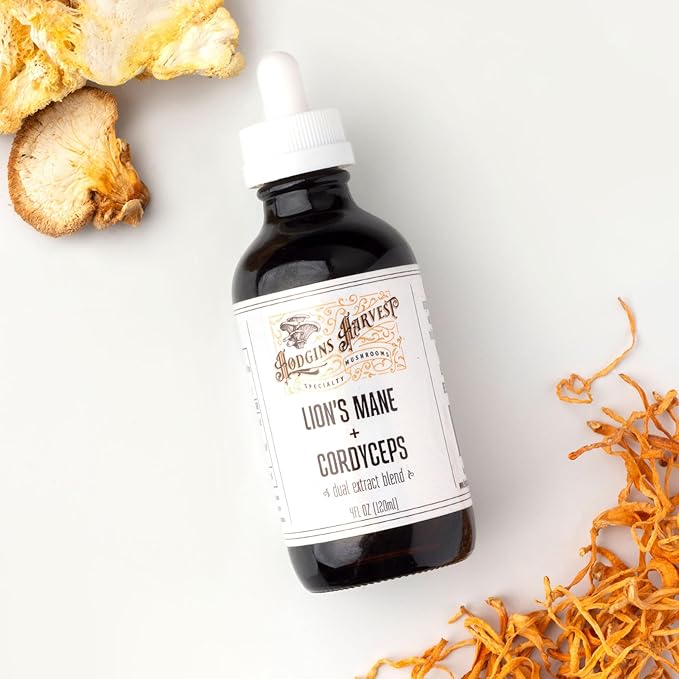 Organic Lion’s Mane + Cordyceps Tincture | Made with Mushrooms Grown On Our Farm in The USA | Dual Extract | Extra-Concentrated (4 fl oz)