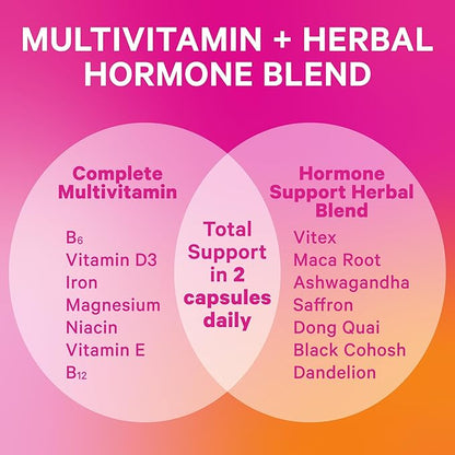 Pink Stork Hormone Balance Multivitamin - Hormone Balance for Women, PMS and Period Relief, Perimenopause, Menopause + Mood Support Supplements, Vitex + Saffron, 60 Capsules