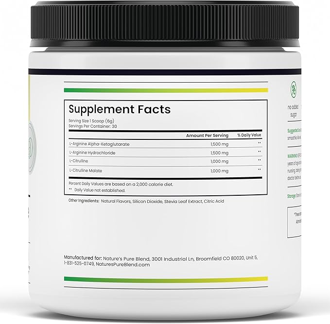 Nature's Pure Blend Liquid Nitric Oxide Supplements for Men – L-Arginine Powder – Nitric Oxide Booster & Circulation Supplement – Blood Flow Support, L Arginine and L Citrulline – 5000 MG