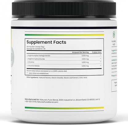 Nature's Pure Blend Liquid Nitric Oxide Supplements for Men – L-Arginine Powder – Nitric Oxide Booster & Circulation Supplement – Blood Flow Support, L Arginine and L Citrulline – 5000 MG
