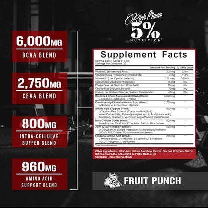 5% Nutrition Rich Piana AllDayYouMay BCAA Powder | Premium Intra & Post Workout Amino Acids, Hydration, Endurance, Muscle Recovery, Joint & Liver Support | 15.3 oz, 30 Servings (Fruit Punch)