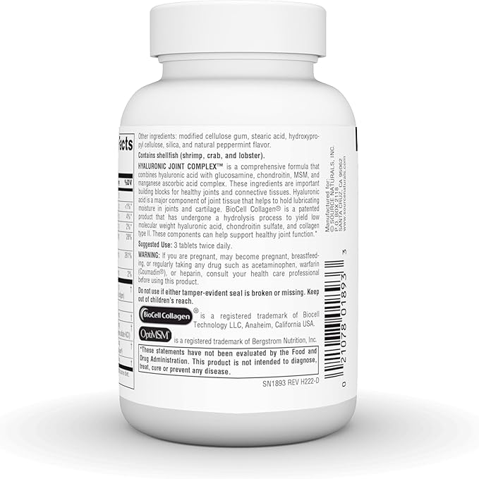 Source Naturals Hyaluronic Joint Complex with Glucosamine, Chondroitin & MSM Extra Strength - 60 Tablets