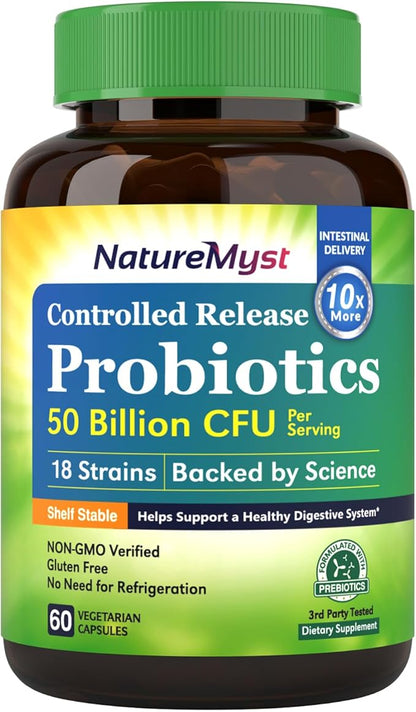 Probiotics 50 Billion per Serving, 18 Probiotic Strains, 60 Veggie Capsules - Non-GMO, Gluten Free