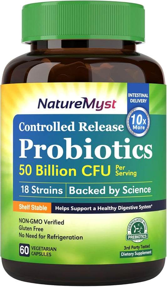 Probiotics 50 Billion per Serving, 18 Probiotic Strains, 60 Veggie Capsules - Non-GMO, Gluten Free