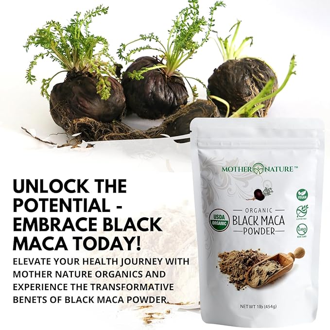 Organic, Raw Peruvian Black Maca Root Powder - Premium USDA Certified, Ideal for Men & Women, Boost Workouts, Enhance Muscle Recovery, Non-GMO, Vegan Superfood, 16 oz