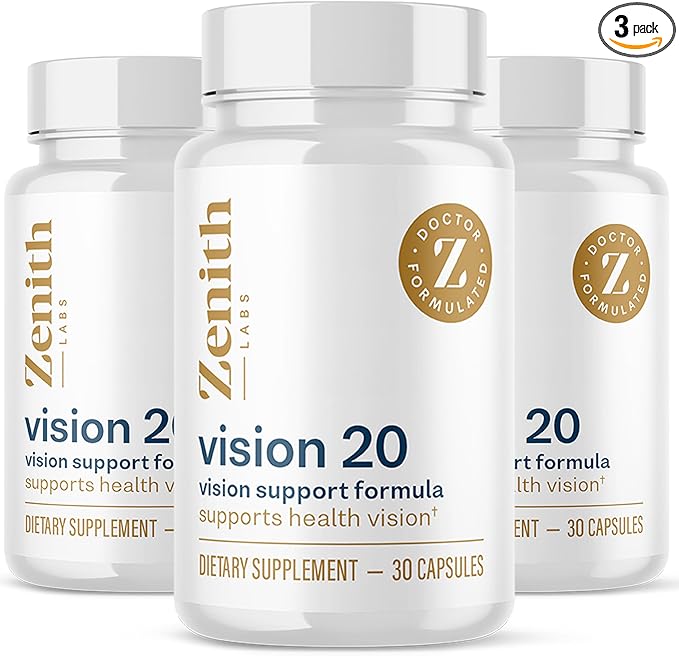 Zenith Labs Vision 20 Eye Vitamins - Lutein, Zeaxanthin, and Bilberry Extract - Supports Eye Strain, and Eye Health - Carotenoid Blend, 3 Pack
