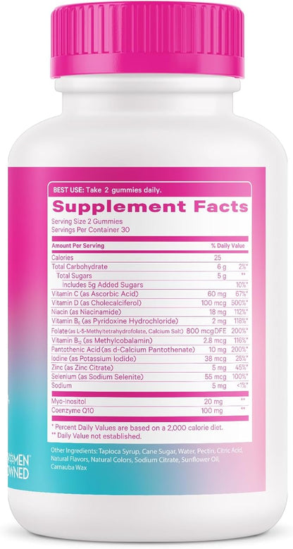 Pink Stork Premium Fertility Gummies for Women - Prenatal Conception Supplements for Her with Inositol, CoQ10, Folate and Vitamins to Support Hormone Balance, Ovulation + Menstrual Cycle, 60 Gummies