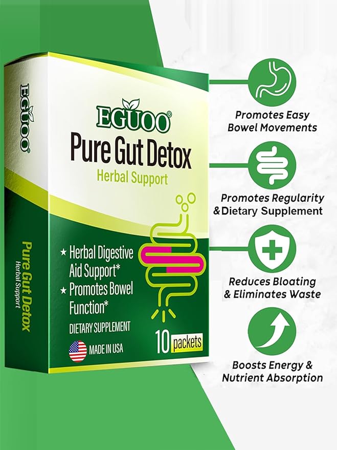 Pure Gut Detox - Colon Cleanse Cleanser Detox Cleanse Gut Cleanse for Women Men with Senna, Cascara Sagrada, Digestive Enzymes, Probiotic Blend and Prebiotic - Bloating and Constipation Relief