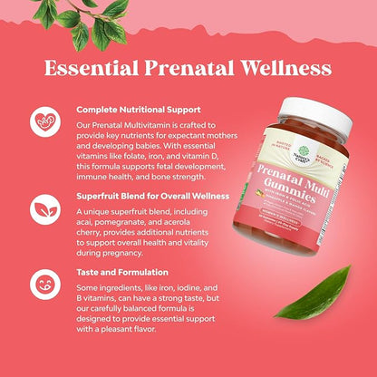 Natures Craft Vegan Prenatal Gummies for Women - Gummy Prenatal Vitamins for Women with Iron Folic Acid and Superfruit Blend - Chewable Vitamins Gummy Formula (Pineapple Mango) Trial Size