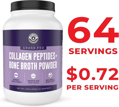 Left Coast Performance Collagen Bone Broth Powder 2lb, Bone Broth with Grass Fed Collagen Peptides. Unflavoured, Grass Fed, Hydrolyzed Beef, Zero Carb, Dairy Free Protein Powder. 64 Servings