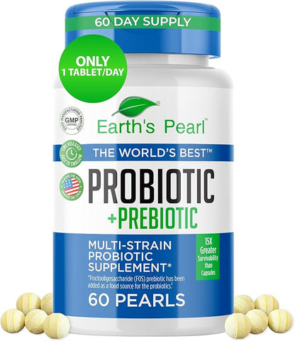 Earth's Pearl Probiotics for Women & Men & Kids - Pearl-Shaped Probiotic & Prebiotics with BIO-Tract®, 4 Billion CFU, Gut Health Support (60-Day Supply)