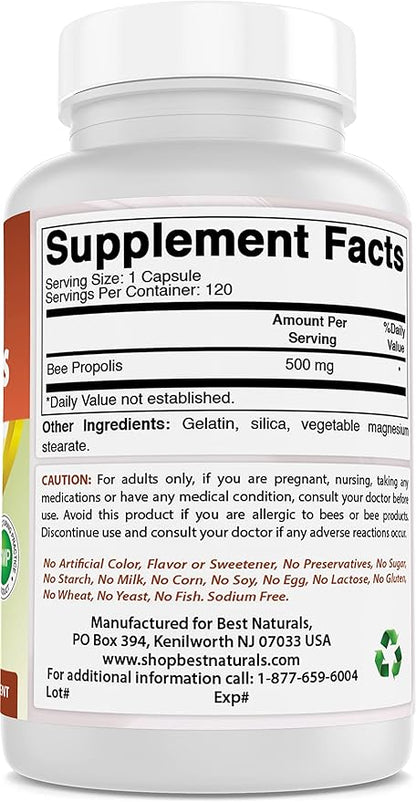 Best Naturals Bee Propolis 500 mg 120 Capsules (120 Count (Pack of 2))