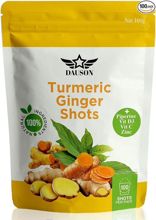 Turmeric Shots with Ginger, Piperine, Vitamins, Zinc & Orange | High Bioavailability Supplement for Joint, Heart, Brain, Gut & Skin Health | Curcumin Immune Support | 100 Shots