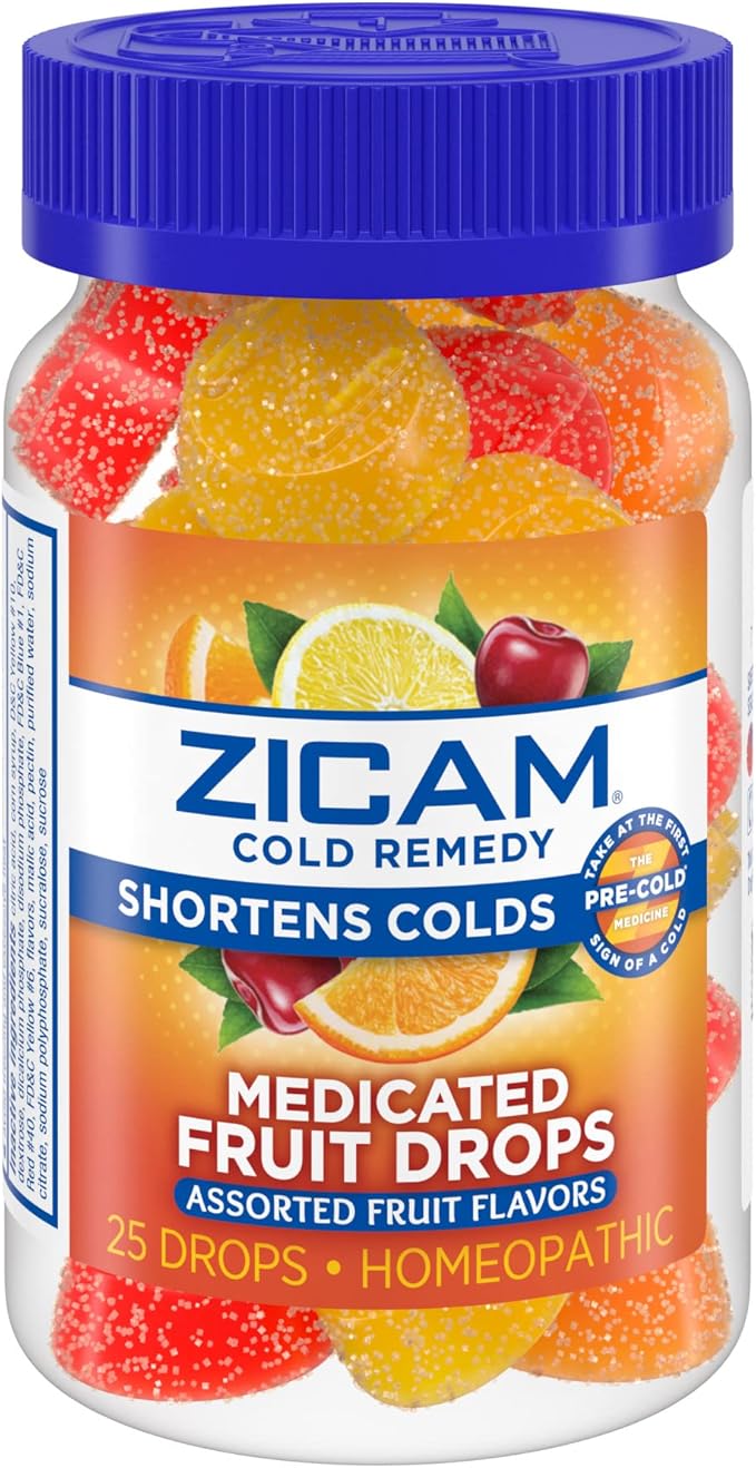 Zicam Cold Remedy with 25 Cherry Rapidmelts and 25 Assorted Fruit Drops, Zinc Homeopathic Cold Shortening Medicine