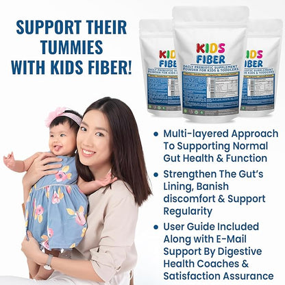 Kids Fiber for Constipation Relief, Prebiotics for Children, Toddler Fiber Supplement, Mild Sweetness Fiber Powder for Kids, Gut Health for Regularity & Softness 60 Servings