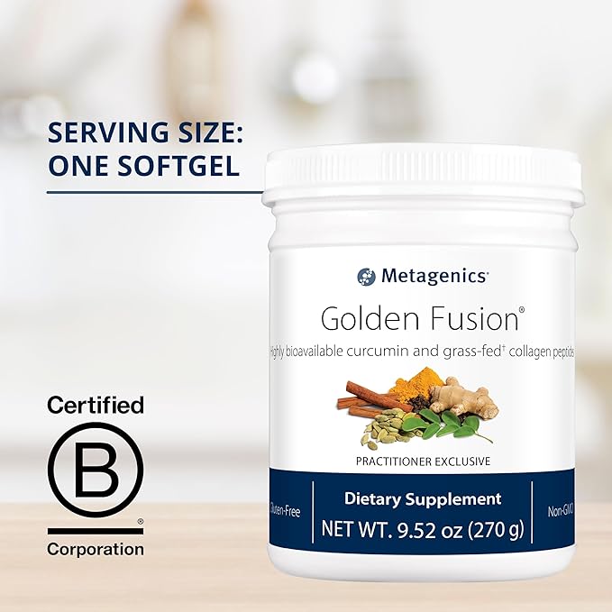 Metagenics Golden Fusion - Bioavailable Curcumin - Grass-Fed Collagen Peptides - with Black Pepper, Cardamom & Cinnamon Bark - Non-GMO & Gluten Free - 30 Servings - 9.52 oz