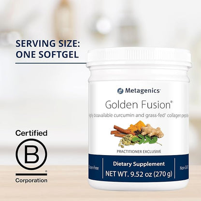 Metagenics Golden Fusion - Bioavailable Curcumin - Grass-Fed Collagen Peptides - with Black Pepper, Cardamom & Cinnamon Bark - Non-GMO & Gluten Free - 30 Servings - 9.52 oz