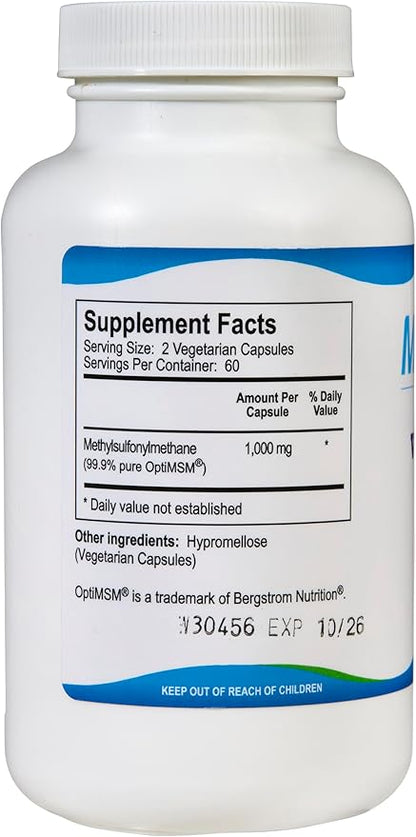 KALA HEALTH MSMPure MSM Vegetarian Capsules – 1,000 mg US-Sourced MSM per Capsule for Joint Health, Skin Appearance, Hair & Nail Support – 120 Count, Organic Sulfur